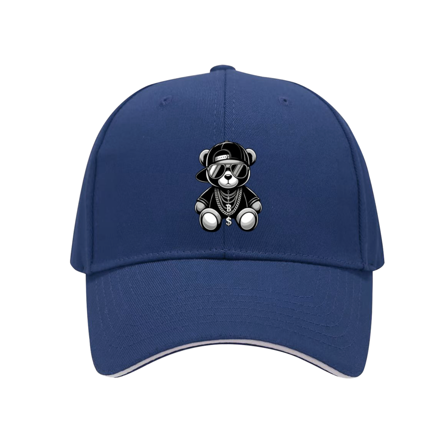 Hip-Hop Cool Teddy Bear Black Sandwich Brim Baseball Cap Street Rap Style Hat