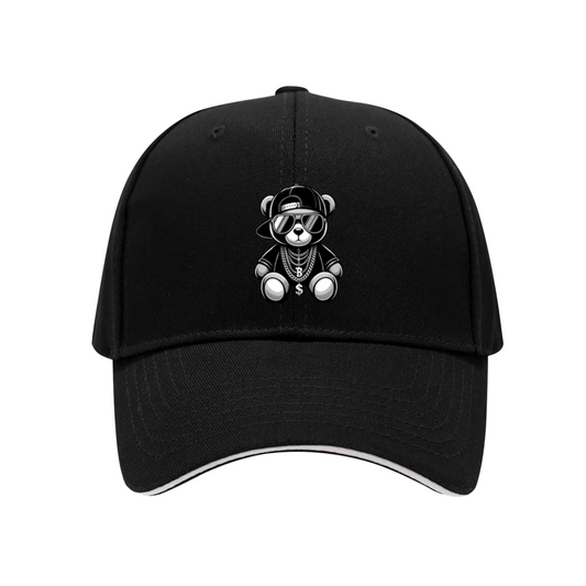 Hip-Hop Cool Teddy Bear Black Sandwich Brim Baseball Cap Street Rap Style Hat