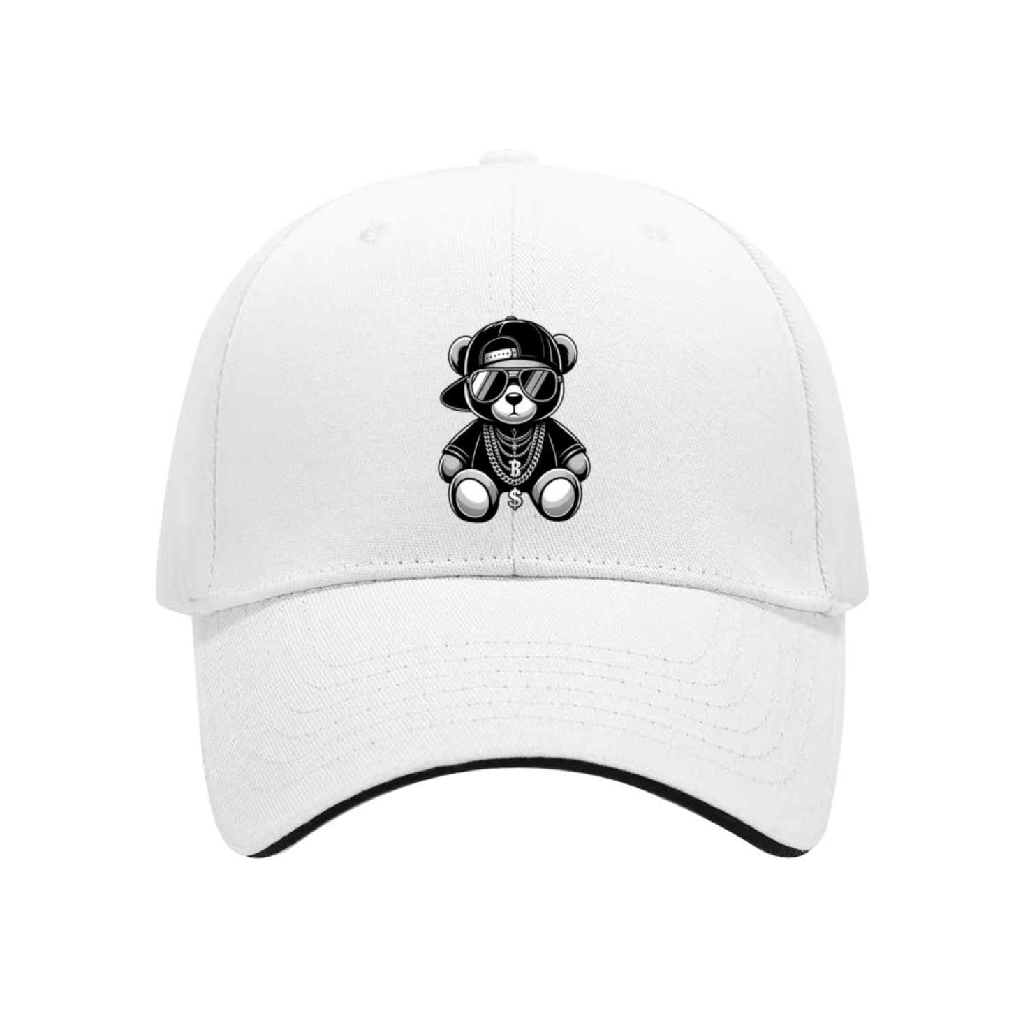 Hip-Hop Cool Teddy Bear Black Sandwich Brim Baseball Cap Street Rap Style Hat
