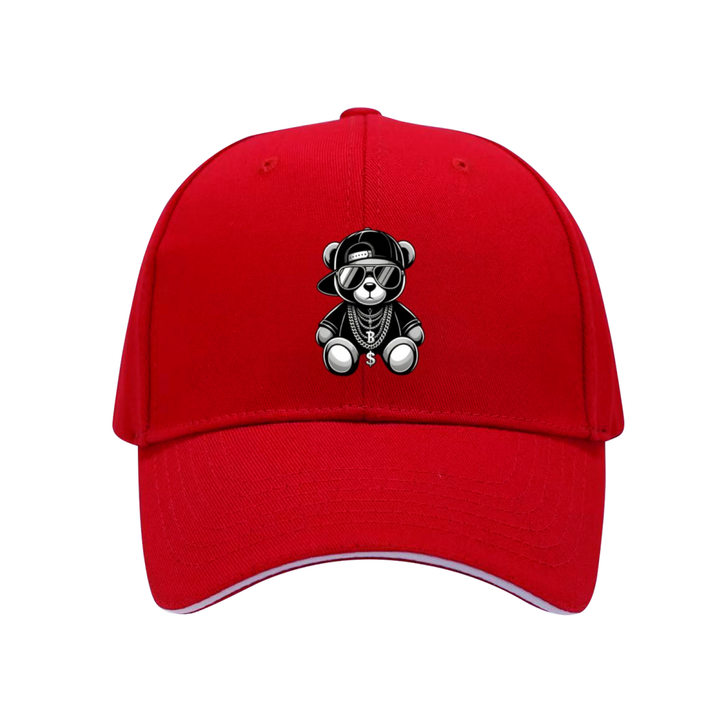 Hip-Hop Cool Teddy Bear Black Sandwich Brim Baseball Cap Street Rap Style Hat