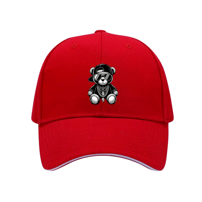Hip-Hop Cool Teddy Bear Black Sandwich Brim Baseball Cap Street Rap Style Hat