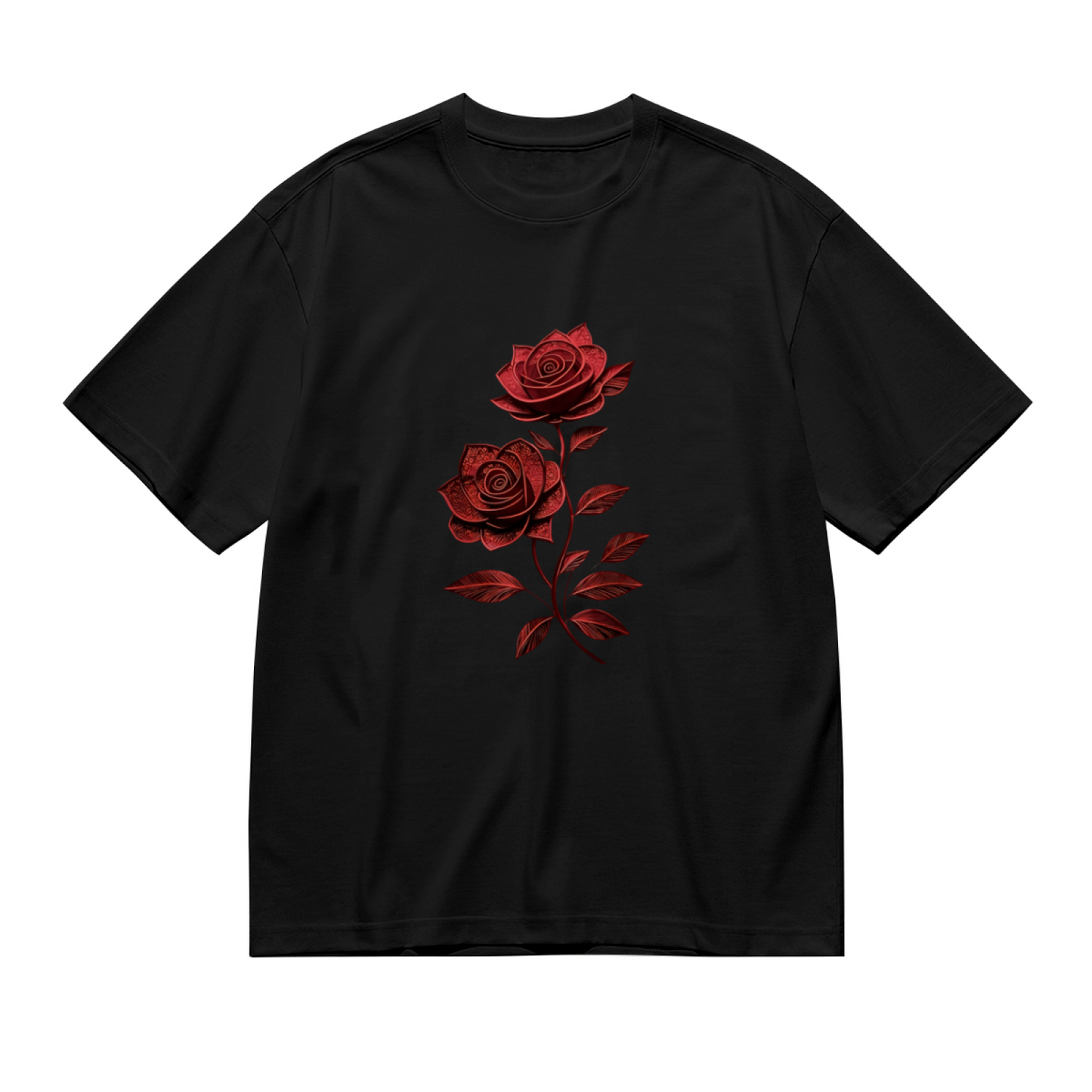 Classic Deep Red Vintage Lace Rose Romantic Plus Size Women Printed T-Shirt