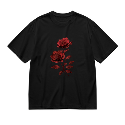 Classic Deep Red Vintage Lace Rose Romantic Plus Size Women Printed T-Shirt