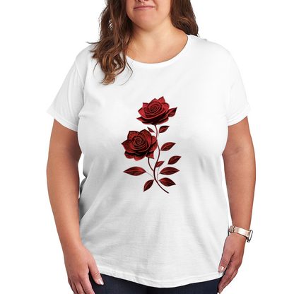 Classic Deep Red Vintage Lace Rose Romantic Plus Size Women Printed T-Shirt