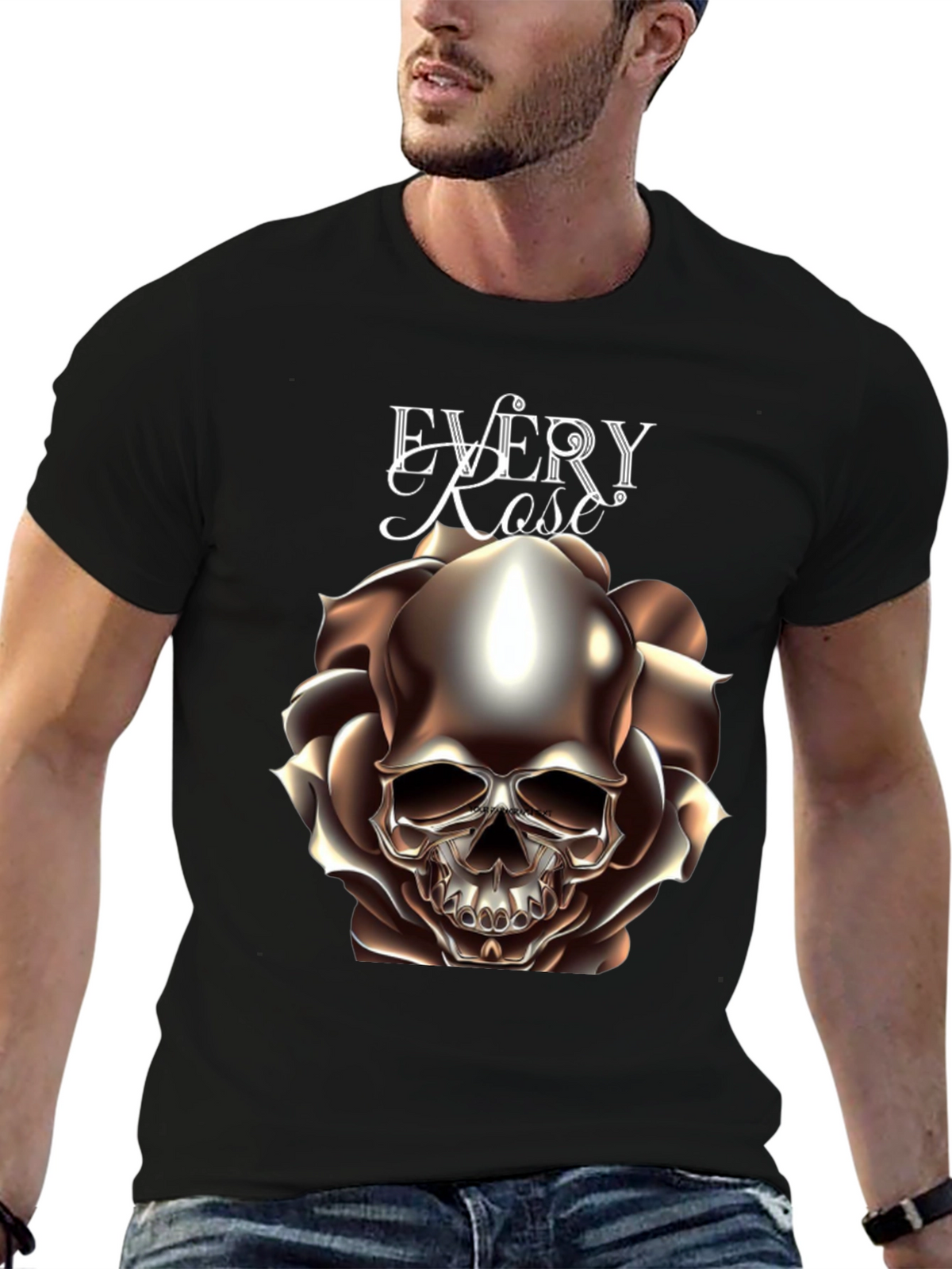 Every Rose Has Its Thorn Skull Graphic T-Shirt