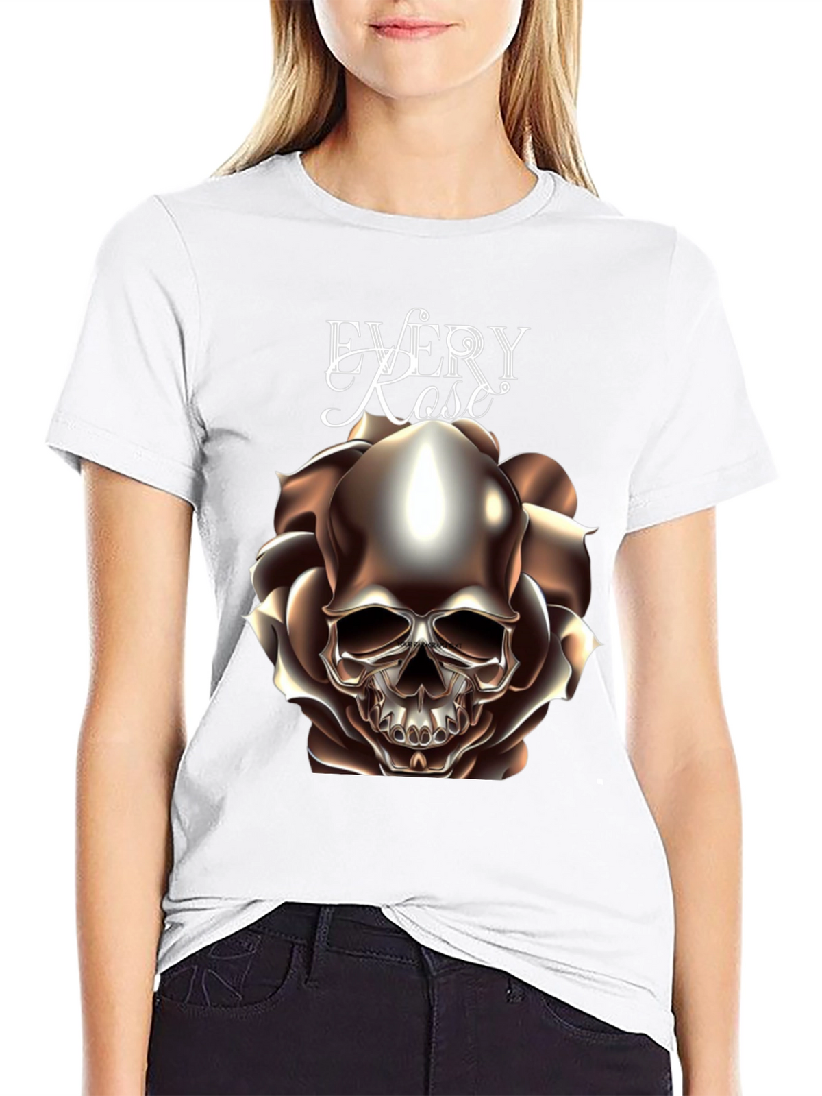Every Rose Has Its Thorn Skull Graphic T-Shirt