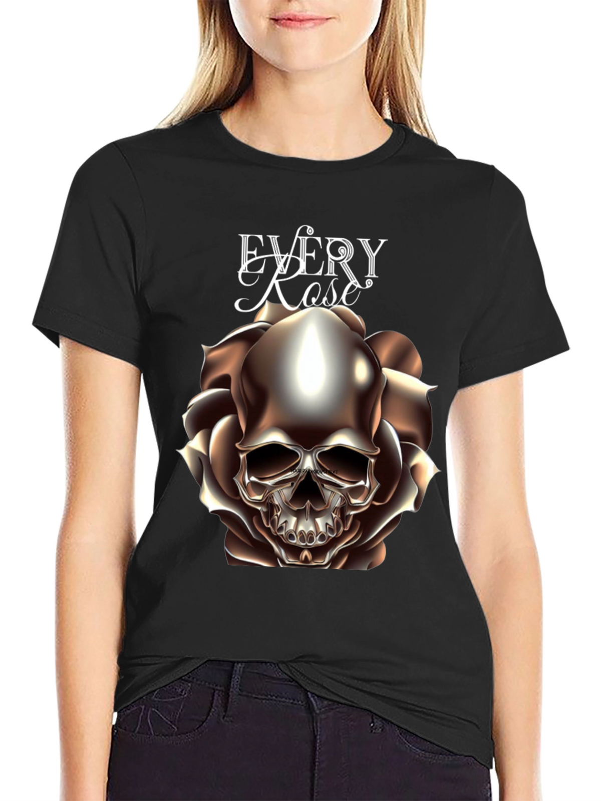 Every Rose Has Its Thorn Skull Graphic T-Shirt