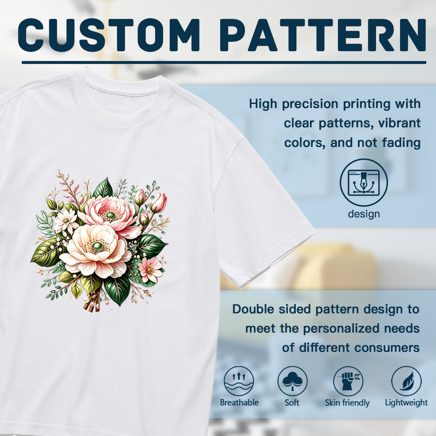 Soft Watercolor Pink Peony Bouquet Floral White Plus Size Women Printed T-Shirt