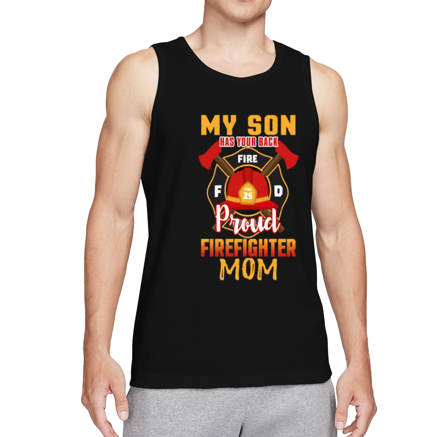 Proud Firefighter Mom Son Fire Badge Tank Top