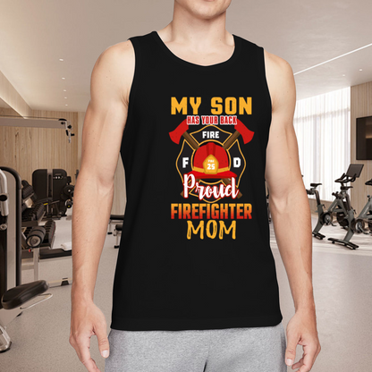 Proud Firefighter Mom Son Fire Badge Tank Top