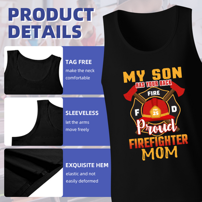 Proud Firefighter Mom Son Fire Badge Tank Top