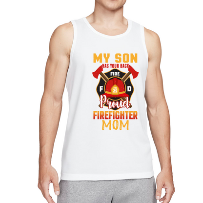Proud Firefighter Mom Son Fire Badge Tank Top