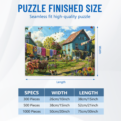 Colorful Cottage Garden with Laundry Line & Fluttering Butterflies Puzzle