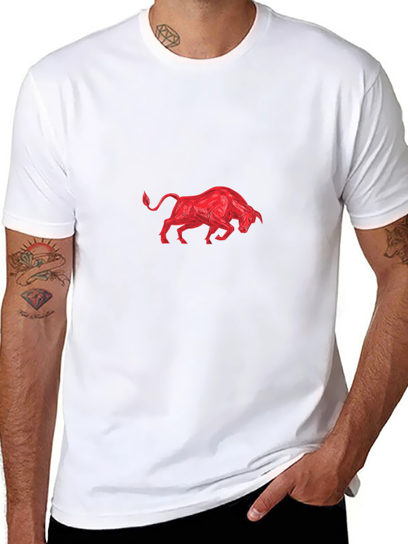 Black Tee with Red Bull Graphic