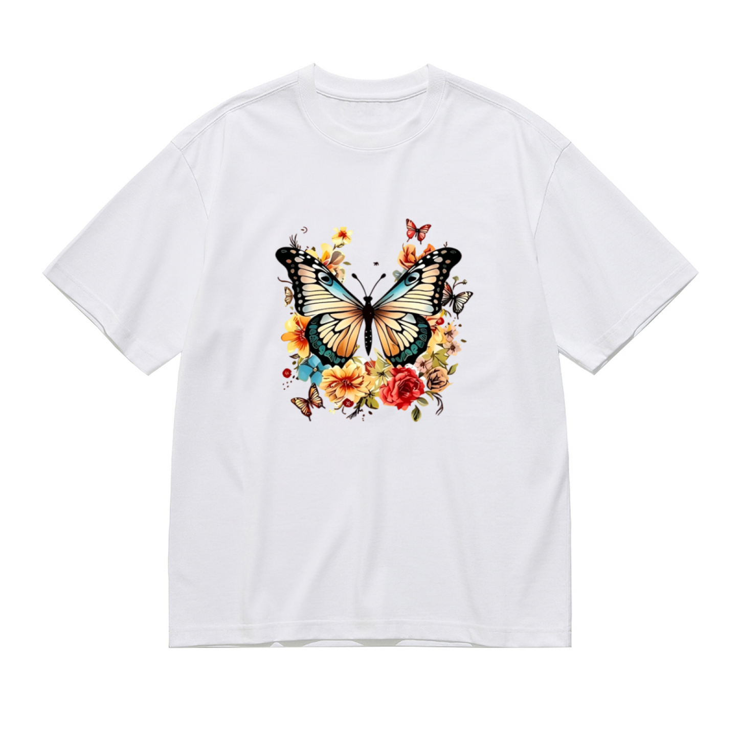 Gorgeous Watercolor Butterfly & Floral Art Plus Size Women Graphic Tee