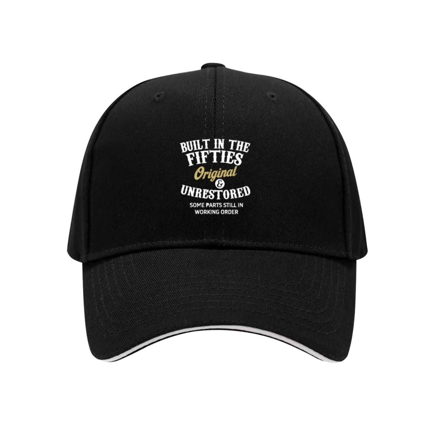 Built In The Fifties Vintage Text Multi-Color Sandwich Brim Dad Hat