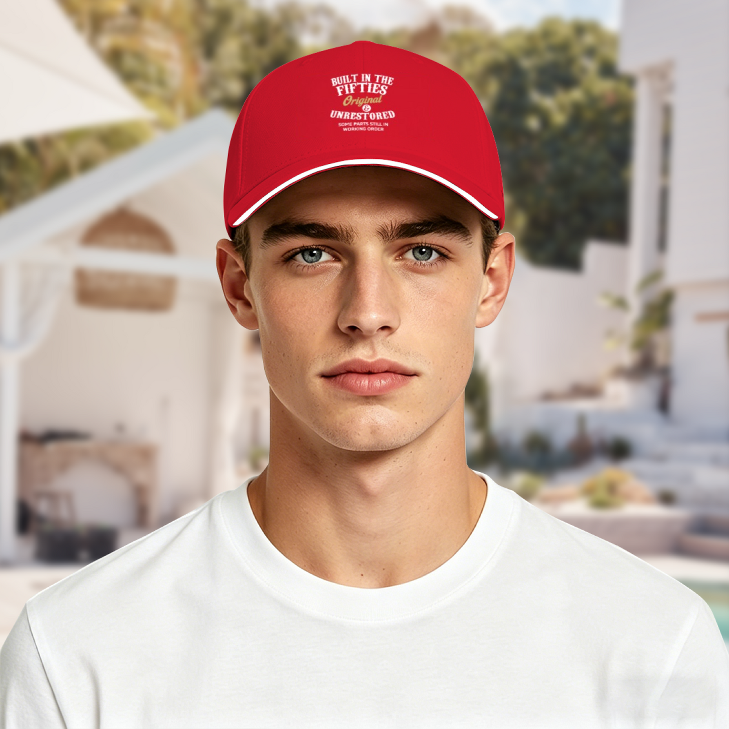 Built In The Fifties Vintage Text Multi-Color Sandwich Brim Dad Hat