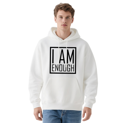 Unisex Colorblock Hoodie: I Am Enough Inspirational Quote, Soft Feel