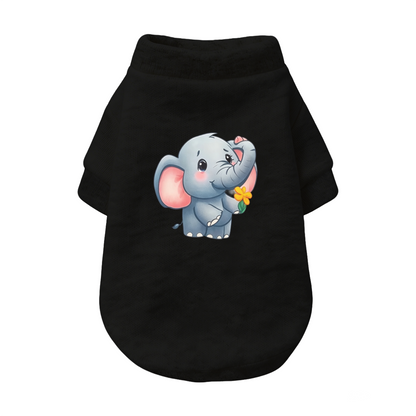 Sweet Baby Elephant Holding Flower Gentle White Pet Cardigan Sweater