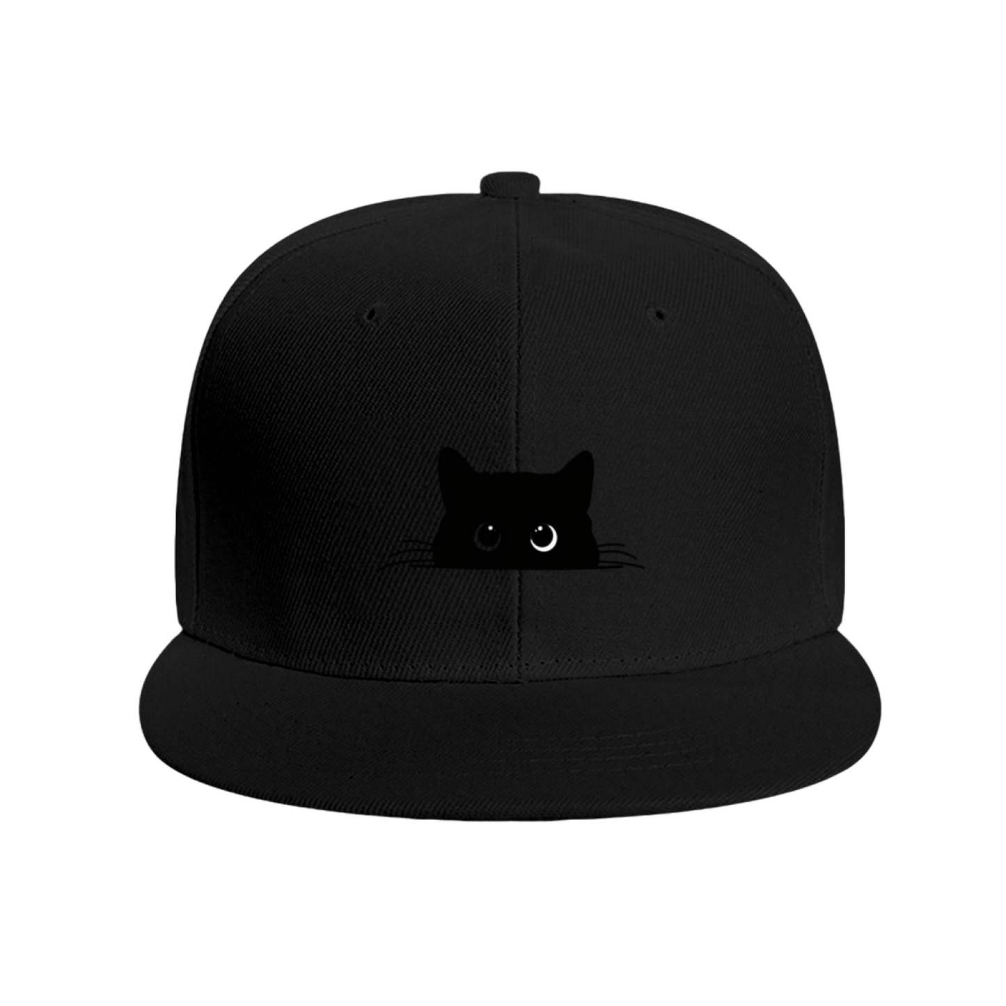 Peeking Black Cat Heterochromia Eyes Red Flat Brim Hat