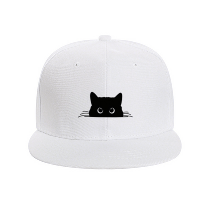 Peeking Black Cat Heterochromia Eyes Red Flat Brim Hat