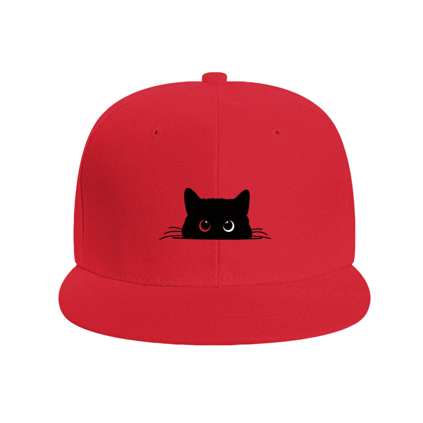 Peeking Black Cat Heterochromia Eyes Red Flat Brim Hat