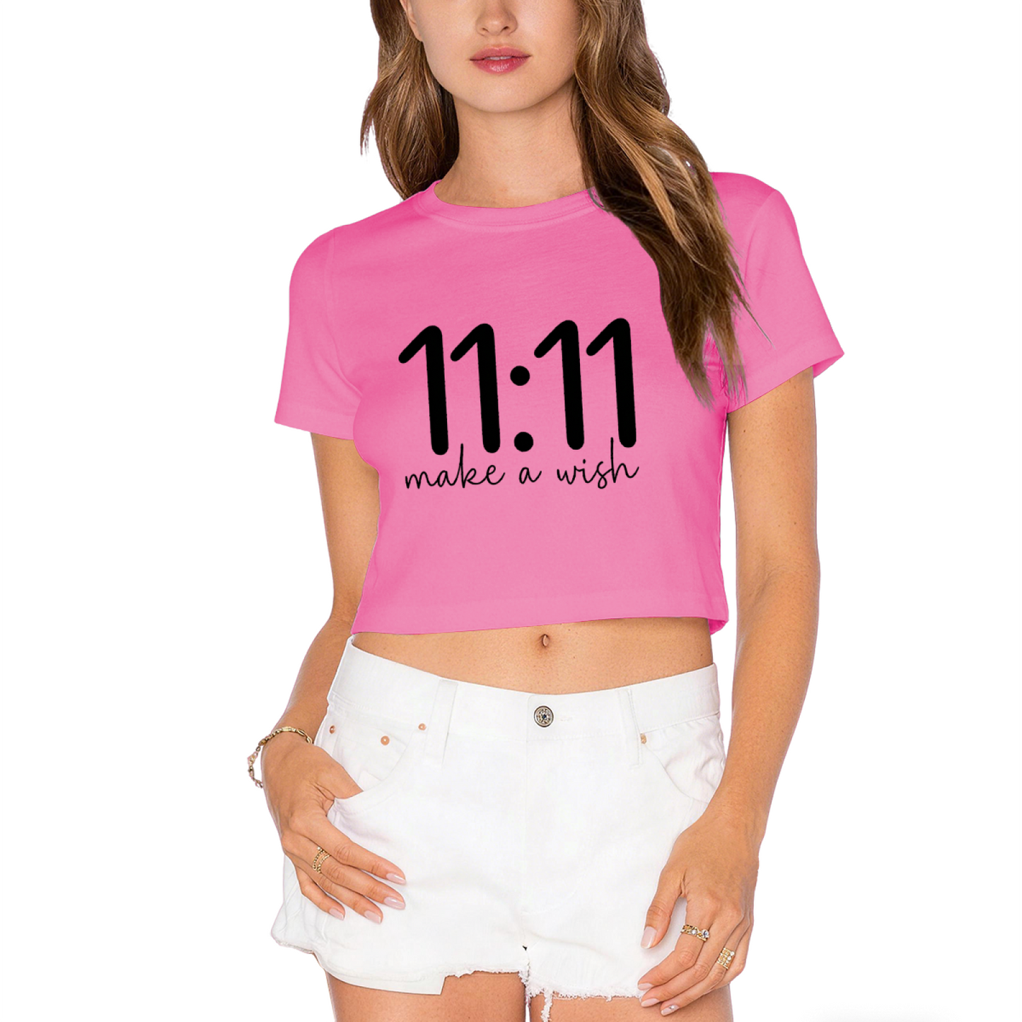 11:11 Make A Wish Manifest Aesthetic Grey Crop Tee