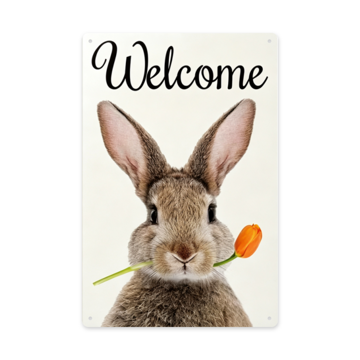 Cute Bunny Tulip Welcome Farmhouse Metal Wall Art
