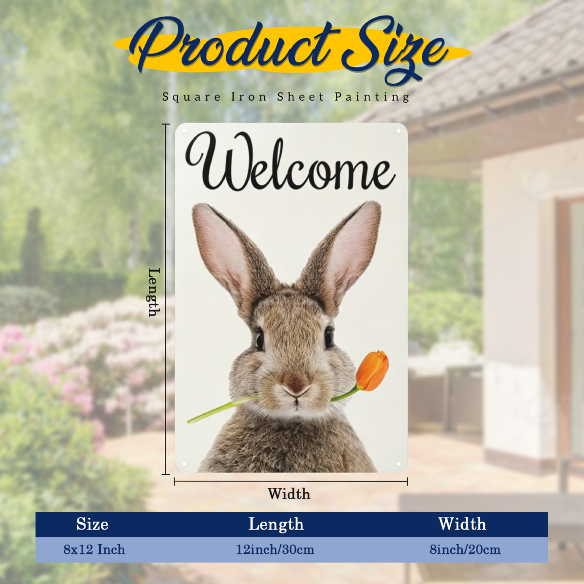 Cute Bunny Tulip Welcome Farmhouse Metal Wall Art