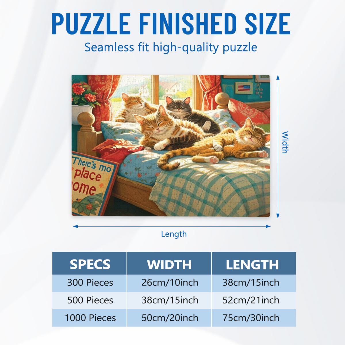Cozy Sleepy Tabby Cats On Sunlit Bedroom Bed Jigsaw Puzzle | 300/500/1000 Pieces