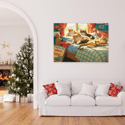 Cozy Sleepy Tabby Cats On Sunlit Bedroom Bed Jigsaw Puzzle | 300/500/1000 Pieces