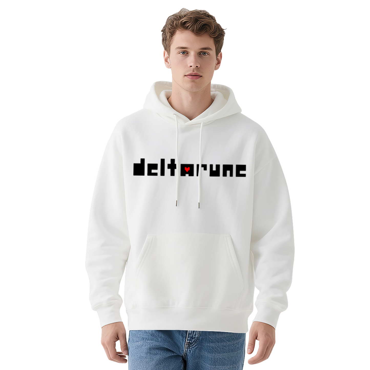 Pixel Deltarune Heart White Hoodie, Game Fan Lightweight Comfort Pullover