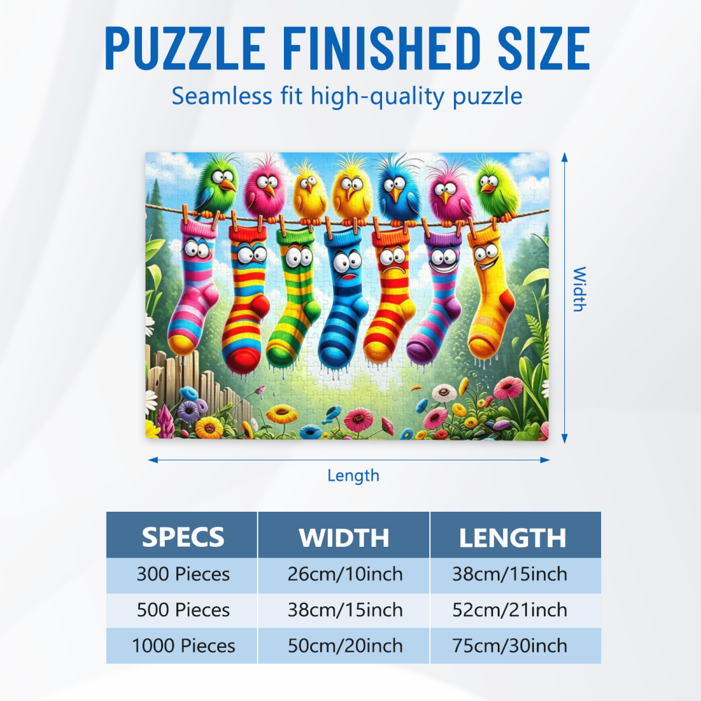 Vibrant Cartoon Birds & Funny Face Rainbow Socks Clothesline Jigsaw Puzzle | Kid?Friendly Colorful Floral Jigsaw Puzzle 300/500/1000 Pieces