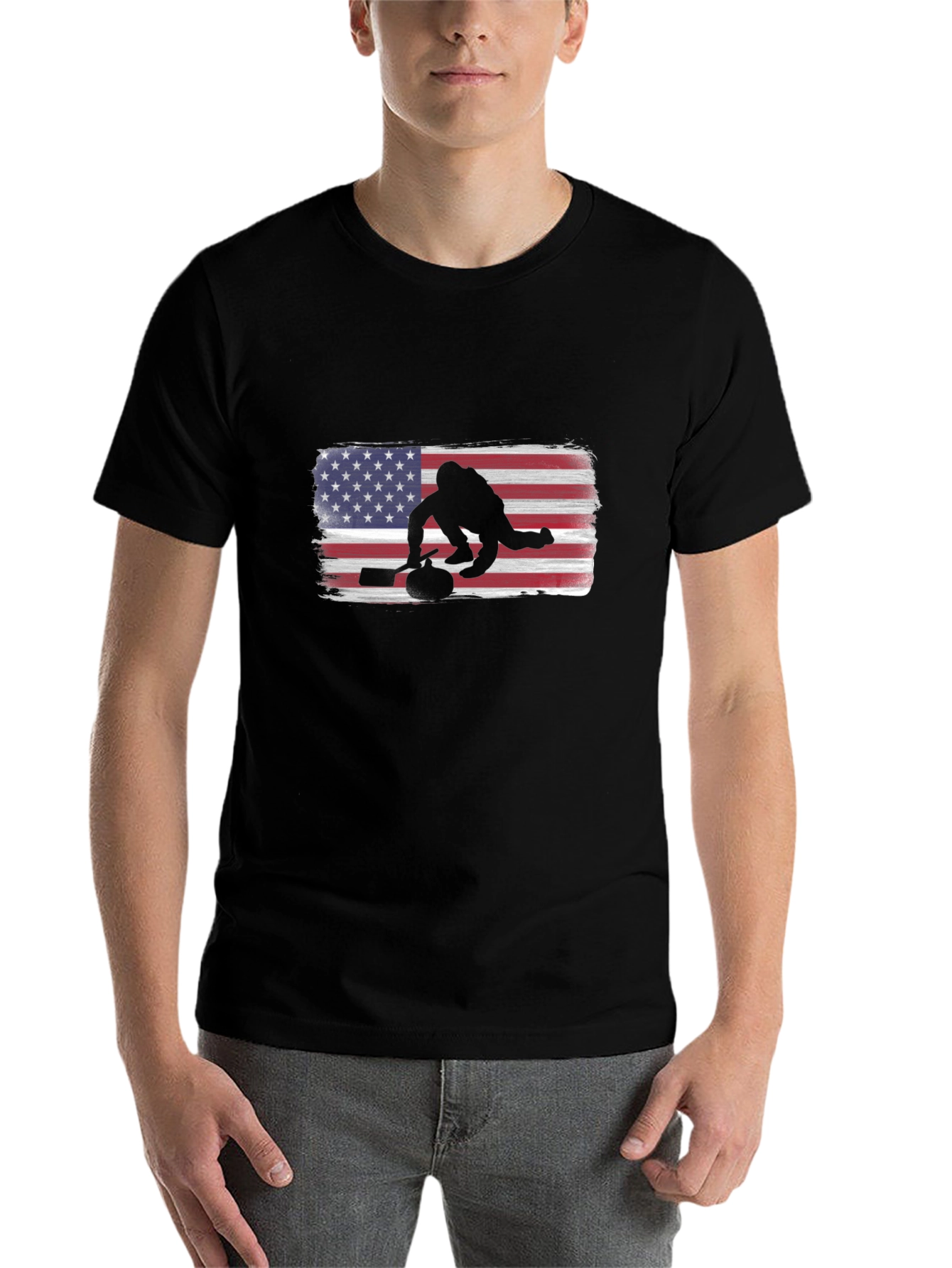 USA Curling Silhouette Tee - Patriotic Sport Shirt