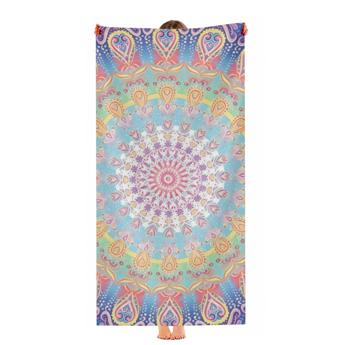 Vibrant Rainbow Mandala Bohemian Beach Towel, Super Comfortable, Lightweight and Strong Water Absorption