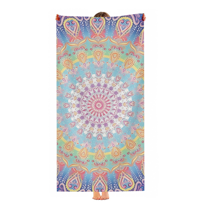 Vibrant Rainbow Mandala Bohemian Beach Towel, Super Comfortable, Lightweight and Strong Water Absorption