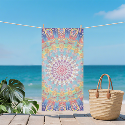 Vibrant Rainbow Mandala Bohemian Beach Towel, Super Comfortable, Lightweight and Strong Water Absorption