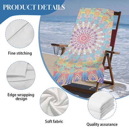 Vibrant Rainbow Mandala Bohemian Beach Towel, Super Comfortable, Lightweight and Strong Water Absorption