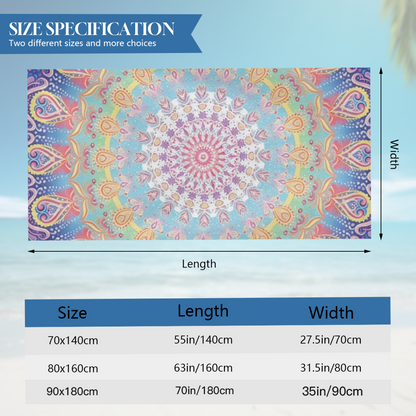 Vibrant Rainbow Mandala Bohemian Beach Towel, Super Comfortable, Lightweight and Strong Water Absorption