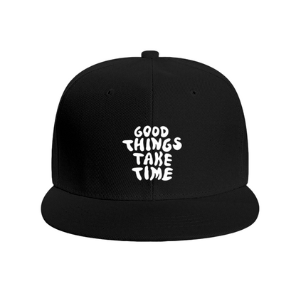 Inspiring Good Things Take Time Blue Flat Brim Snapback Hat