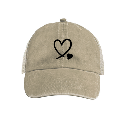 Double Black Hearts Maroon Vintage Washed Mesh Trucker Cap, Sweet Love Breathable Hat