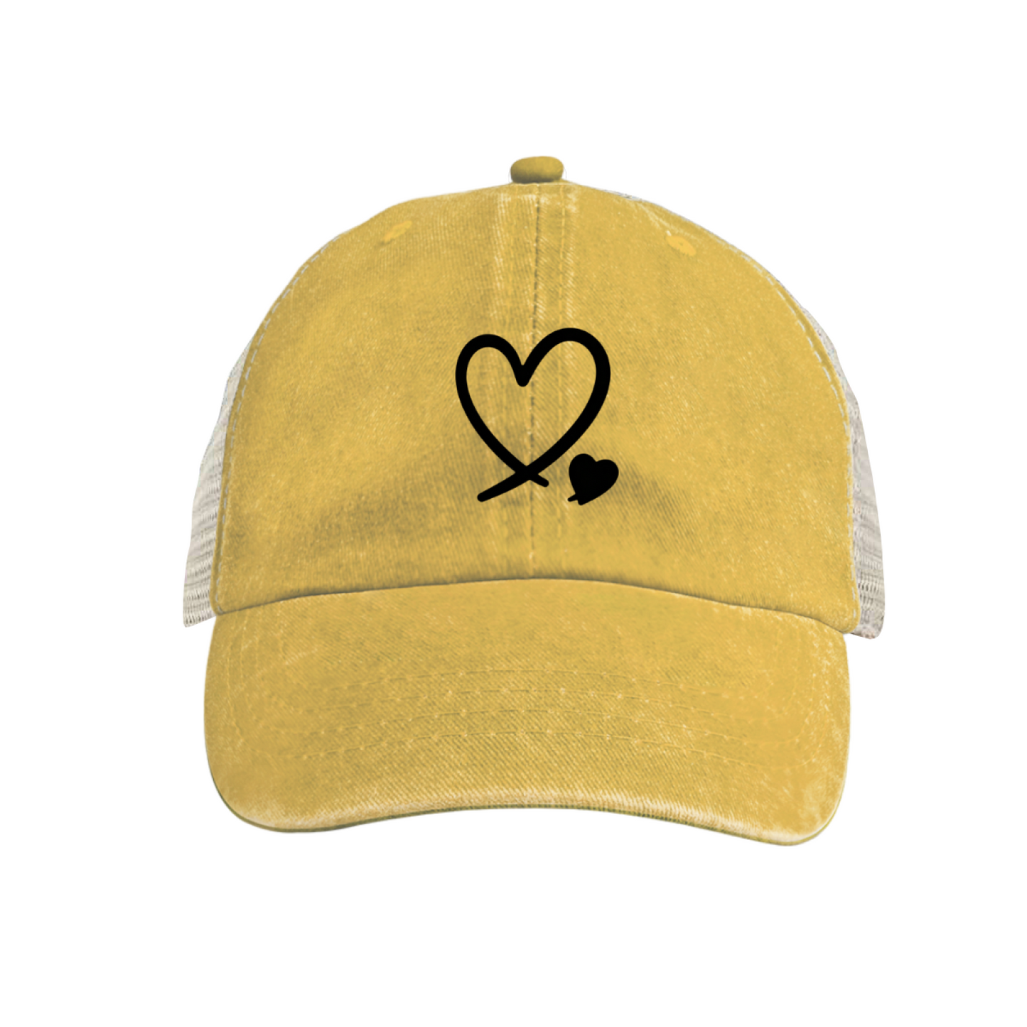Double Black Hearts Maroon Vintage Washed Mesh Trucker Cap, Sweet Love Breathable Hat