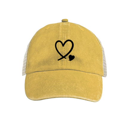 Double Black Hearts Maroon Vintage Washed Mesh Trucker Cap, Sweet Love Breathable Hat