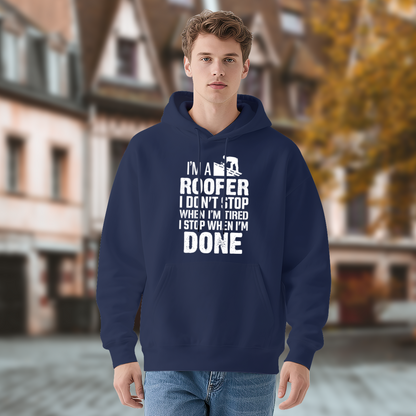 Roofer Worker Slogan Navy Hoodie, Men Durable Comfort Work Hoodie