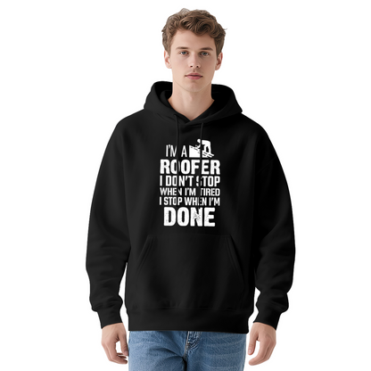 Roofer Worker Slogan Navy Hoodie, Men Durable Comfort Work Hoodie