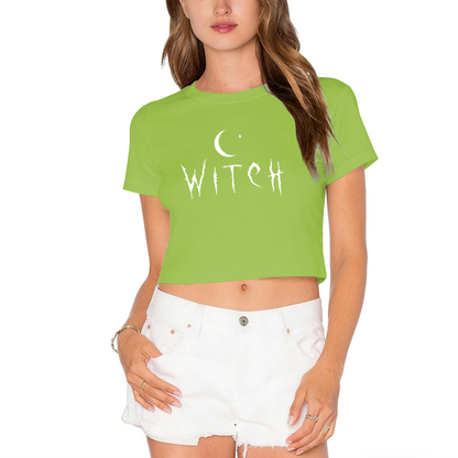 Witch Crescent Moon Dark Gothic Black Crop Tee ¨C Halloween Spooky Women Top