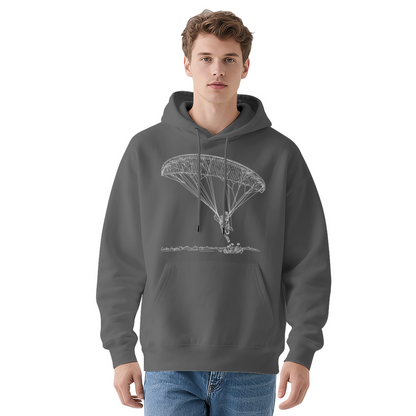 Paragliding Line Art Black Hoodie, Outdoor Sport Lover Ultra Comfort Sweatshirt