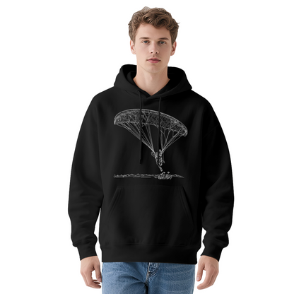 Paragliding Line Art Black Hoodie, Outdoor Sport Lover Ultra Comfort Sweatshirt