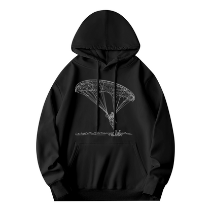 Paragliding Line Art Black Hoodie, Outdoor Sport Lover Ultra Comfort Sweatshirt