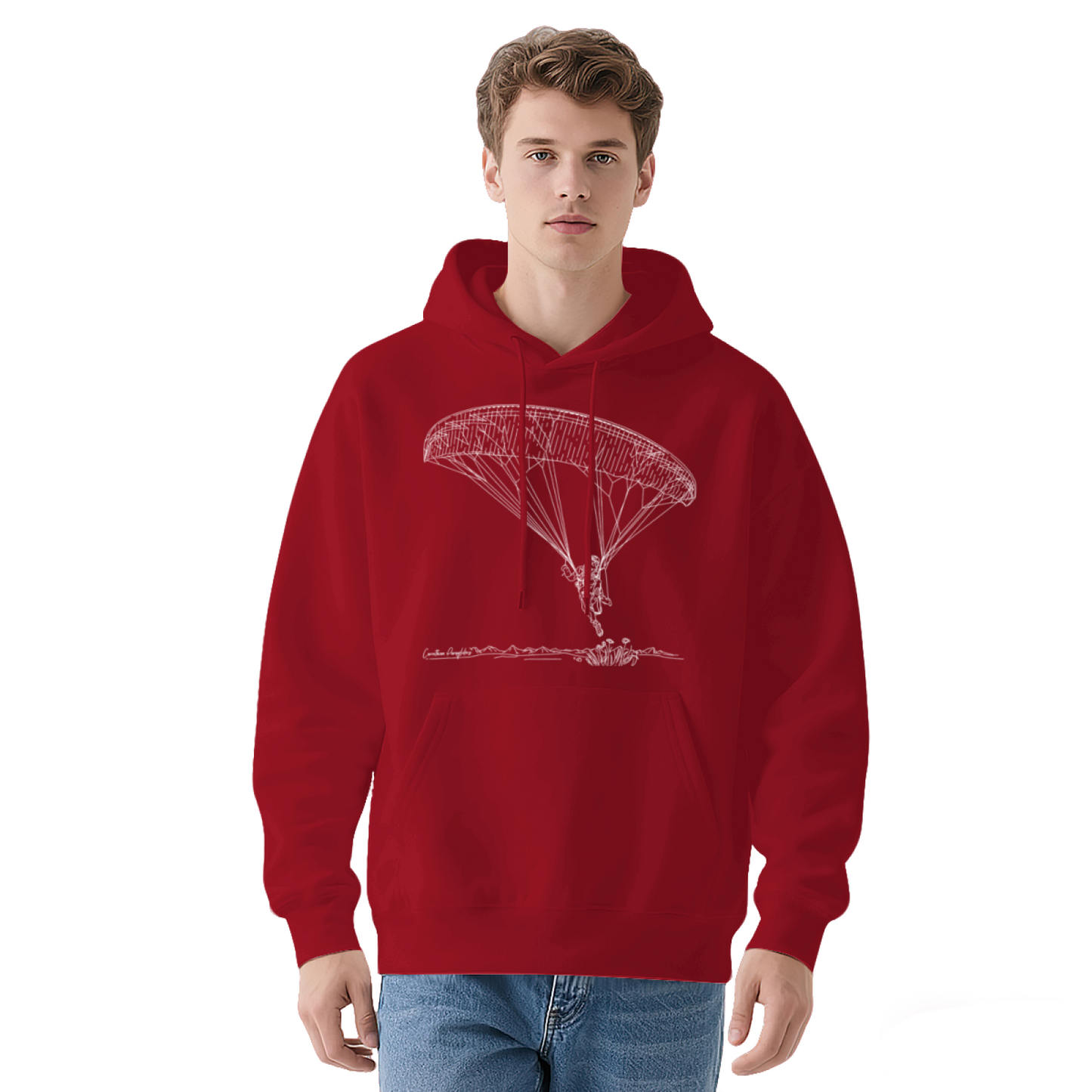 Paragliding Line Art Black Hoodie, Outdoor Sport Lover Ultra Comfort Sweatshirt